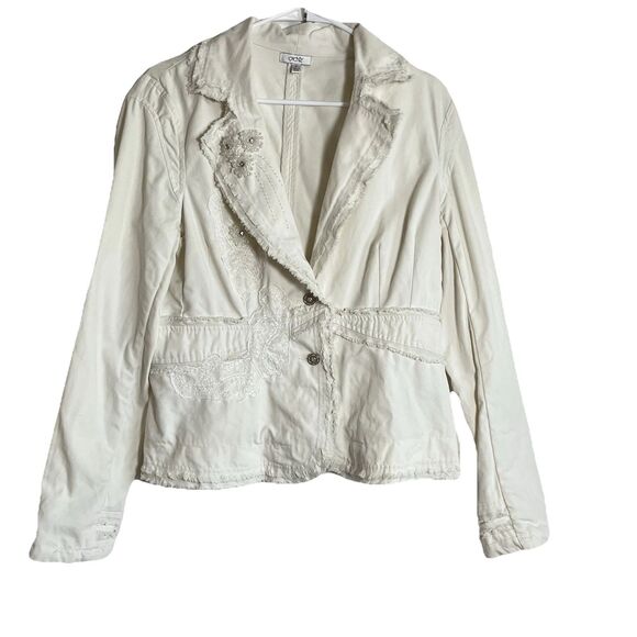Cache Women's Ivory Button Jacket Size M Beaded Lace Details Boho Cottage Y2k - Picture 1 of 11